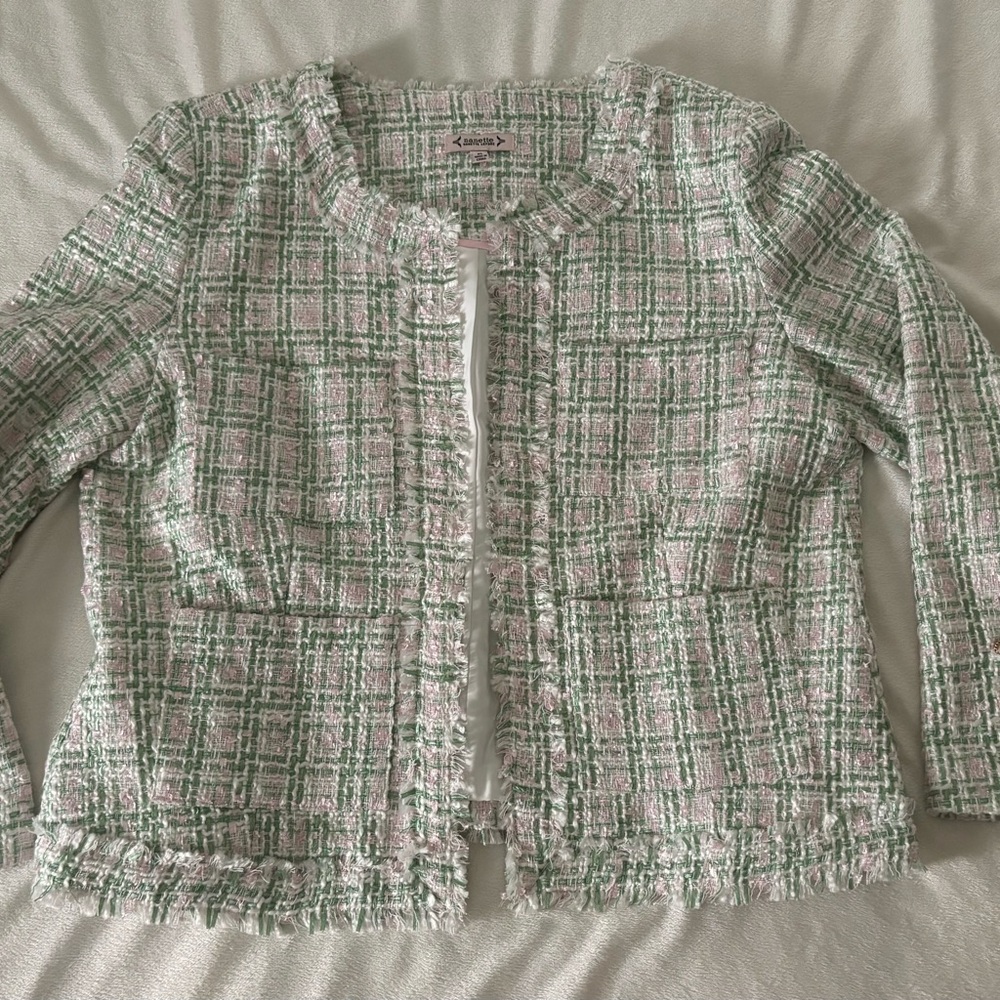 Nannette Women's Pink and Green Tweed Blazer
